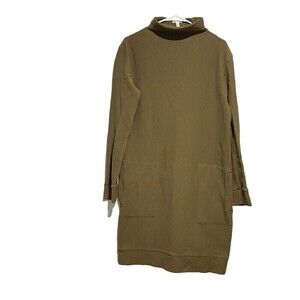 Garnet Hill Mock Neck‎ Long Sleeve Ribbed Knee Length Shift Dress Green Size S